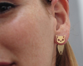 Cat Ear Jacket, Gold Cat Earrings, Gift for Cat Lovers, Cat studs, Cat Jewelry, Cat Silhouette, Kitten Earrings, Cute Posts, Cat Lovers Gift