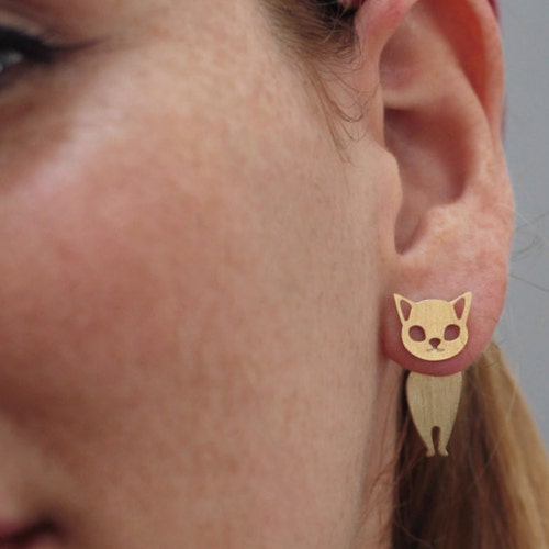 Cat Ear Jacket Earrings Gold Ear Jacket Cat Earrings Front Etsy Israel