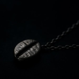 Silver Coffee Bean Necklace, Silver Unisex Necklace, Coffee Charm, Dainty Coffee Bean Pendant, Coffee Lover Gift, Oxidized Silver Coffee