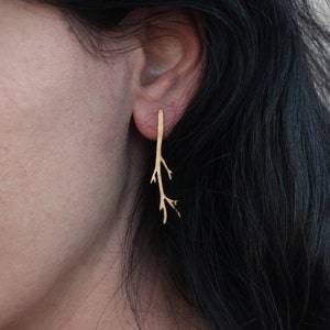 Gold Branch Earrings, Twig Earrings, Tree Branch Studs,, Tree Earrings, Branch Jewelry, Long Branch Studs, Branch Posts, Twig Jewelry