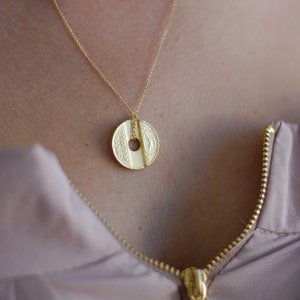 Israeli Phone Token Golden Necklace, Vintage Pendant, Coin Necklace, Token Jewelry, Coin Jewelry, Telephone, Telephone Slug, Israeli Jewelry