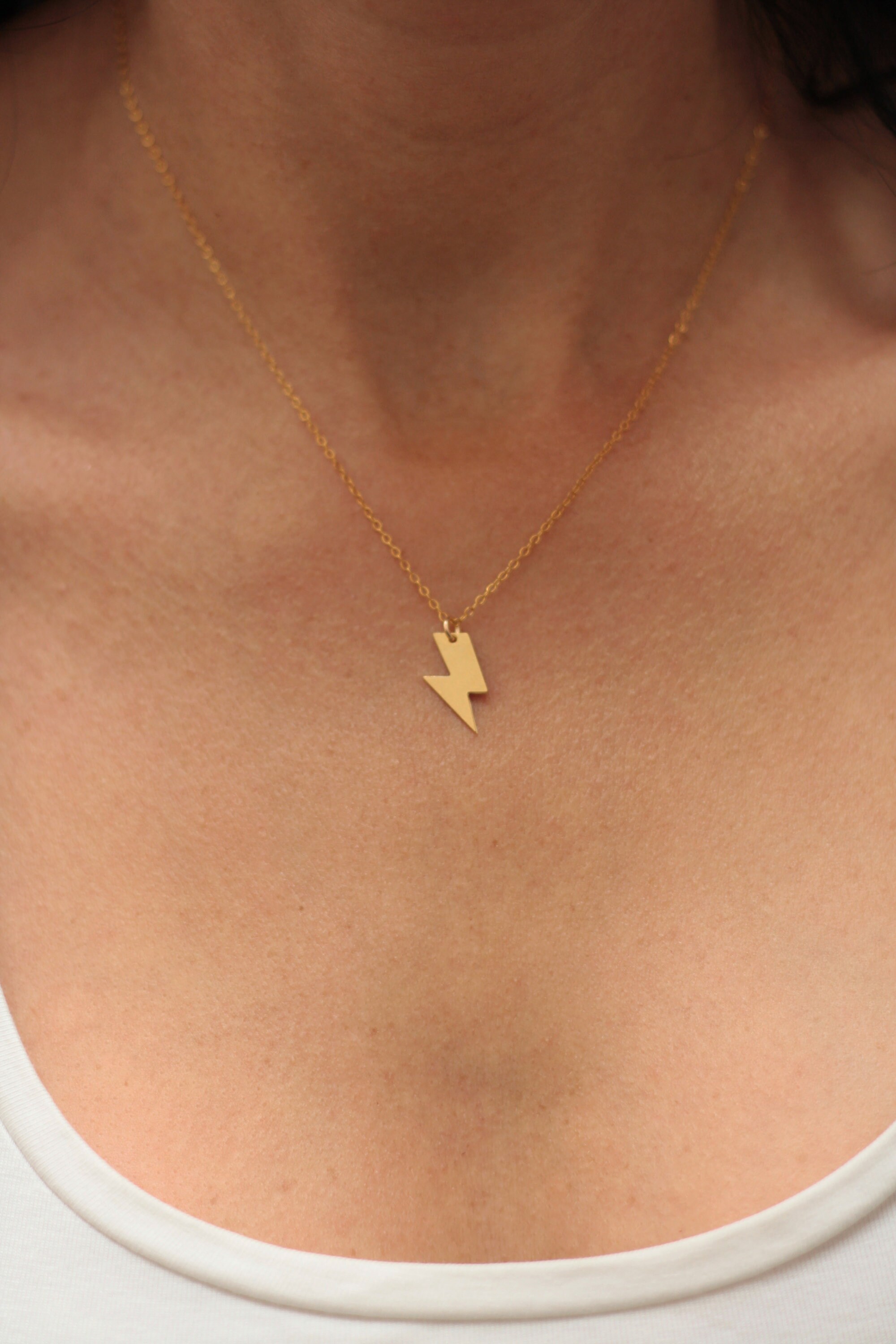 Gold Lightning Bolt Necklace Small Thunderbolt Necklace Etsy