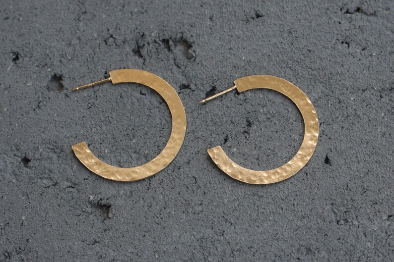 Large Hoop Earrings Gold Hammered Gypsy Studs Dominant Hoop | Etsy