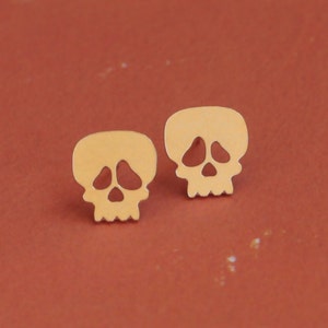 Gold Sugar Skull Earrings, Cute Skull Studs, Skull Posts, Skeleton Earrings, Sugar Skull Jewelry, Skeleton Jewelry, Halloween Jewelry