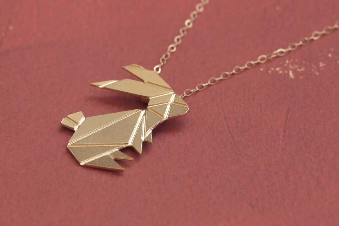 Origami Rabbit Ring Origami Rabbit Necklace, Gold Rabbit Charm, Origami Animal Jewelry ...