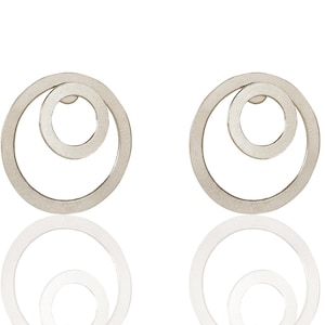 Silber Ohrjacken, Silber Doppelkreis Ohrringe, Offene Kreis Ohrjacken, Minimalist Ohrjacken, flache Kreis Doppelseitige Ohrringe