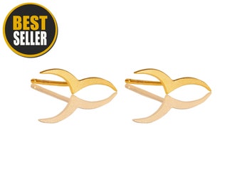 Gouden oorbellen vliegende vogel, kleine vogelstekers silhouet, gouden vogelstekers, kleine vogels palen, alledaagse oorbellen voor haar, oorbellen kleine vogels