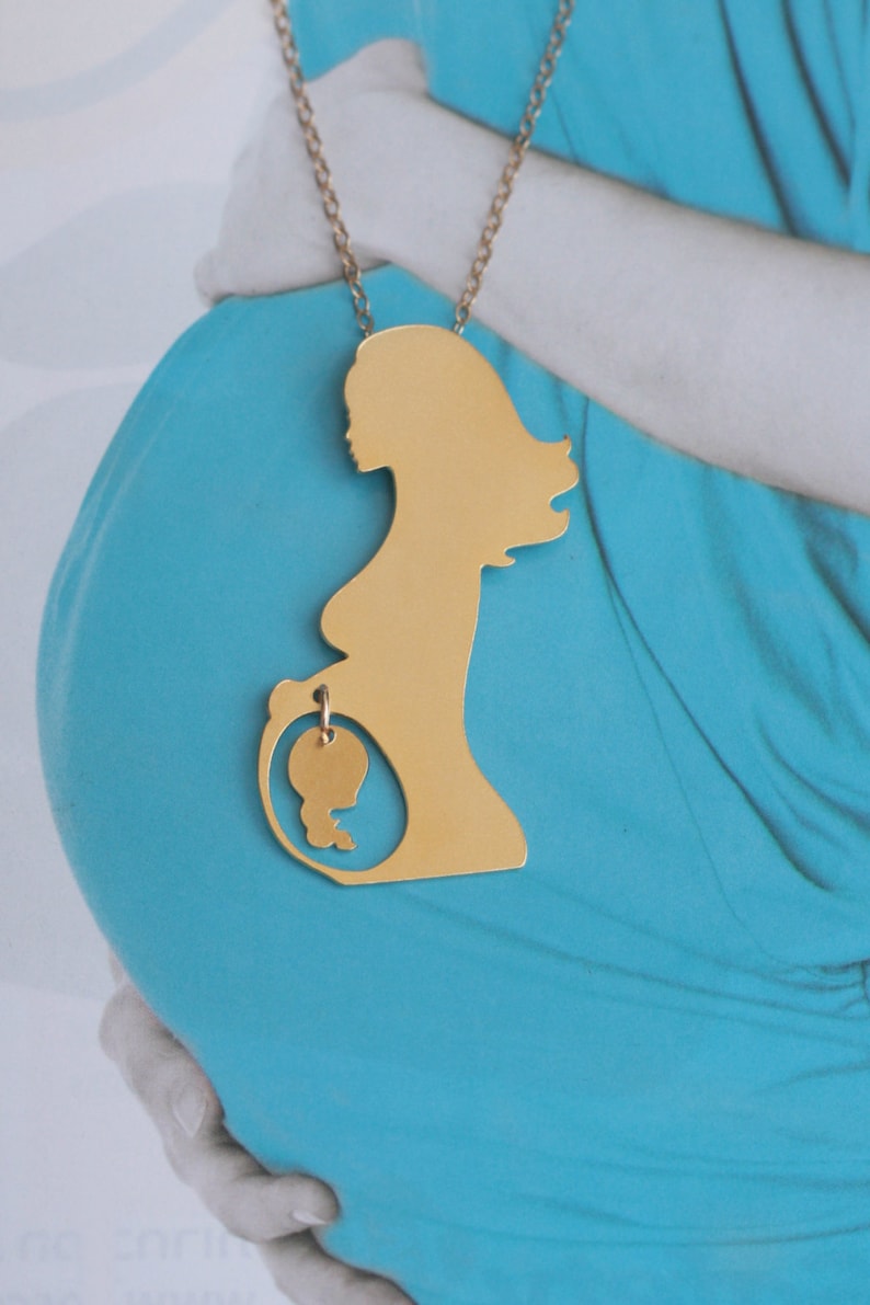 Pregnancy Gift A Pregnant Woman With a Fetus Gold Necklace Etsy