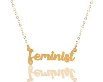 Gold Feminist Necklace, Feminist Pendant, Gift for Her, Feminist