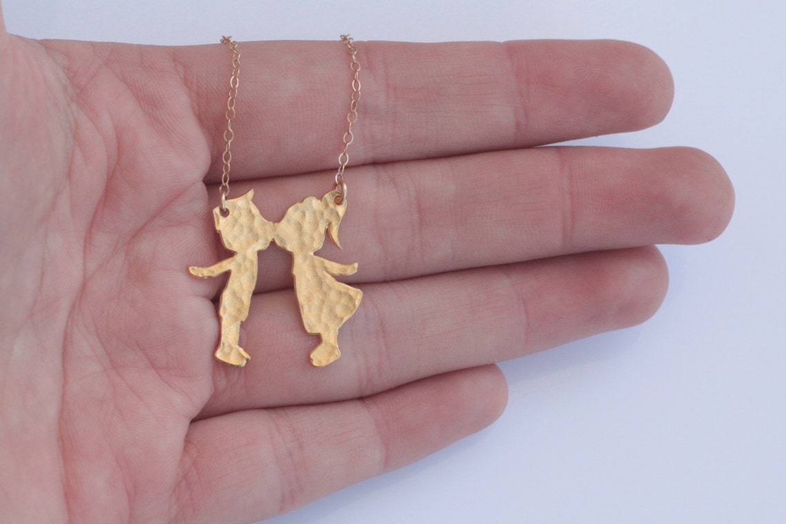 Boy and Girl Necklace Kissing Kids Necklace Gift for Mother Etsy