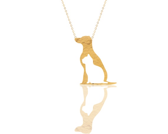 Dog and Cat Silhouette Necklace Dog and Cat Charm Dog 