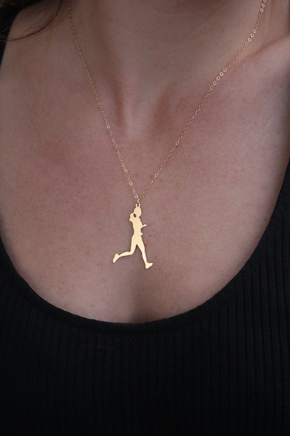 Runner Necklace Gold Running Woman Pendant Gift for Runner Etsy