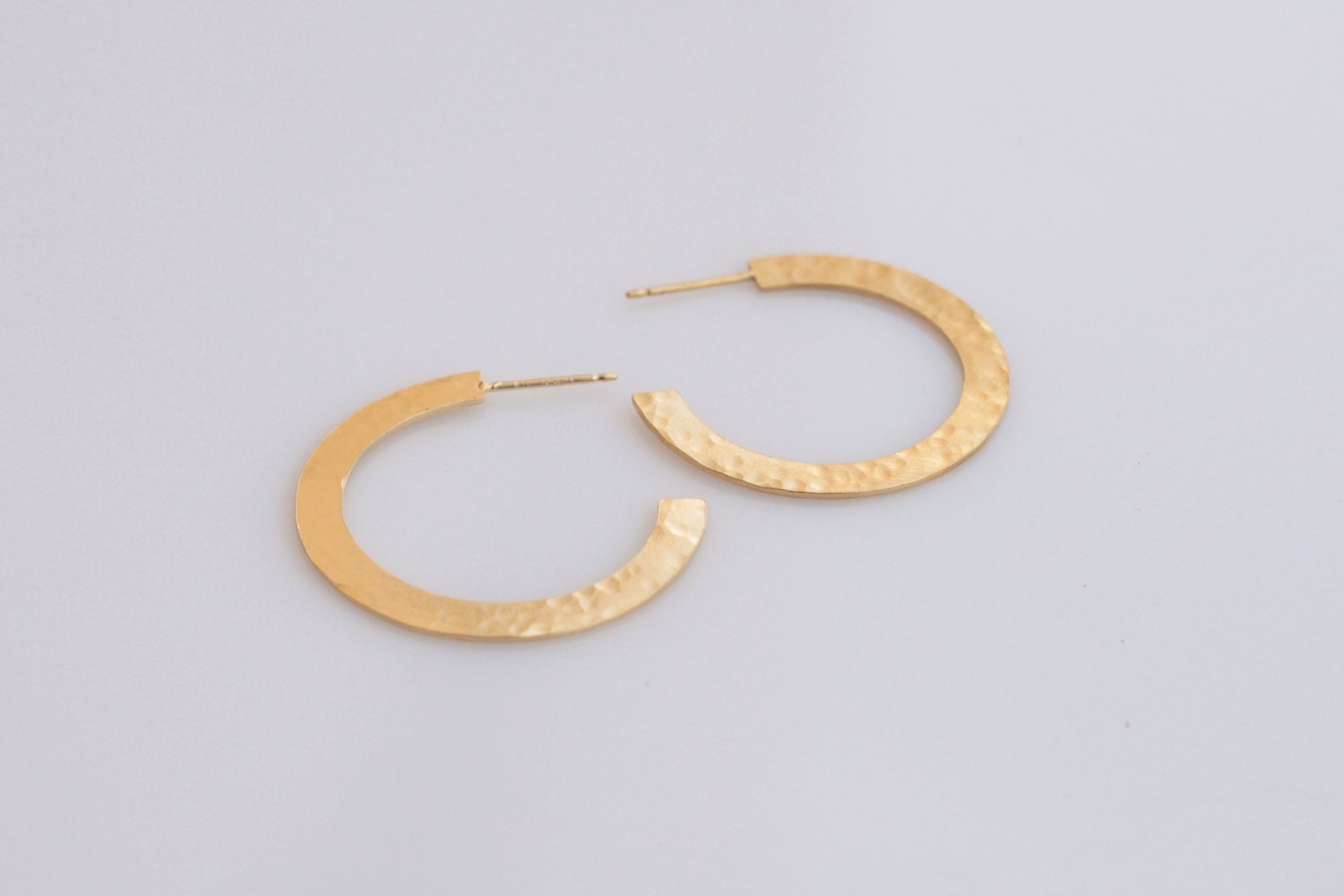 Gold Hoop Earrings Round Earrings Flat Circle Earrings Gold Etsy