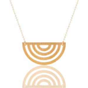Gold Circles Necklace, Long Layered Necklace, Semi Circle Necklace, Statement Necklace for Women, Large Necklace, Half Moon Geometric Charm