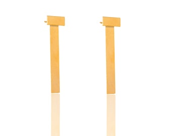 Gold Bar Ear Jacket, Long Rectangle Ear Jacket Earrings, Minimalist Bar Studs, Long Rectangle Earrings, Gold Bars Ear Jacket, Bar Earrings