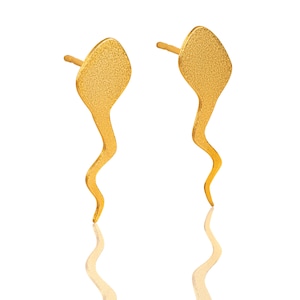Gold Sperm Earrings, Golden Tiny Studs, Gold Sperm Jewelry, Funny Gift, Adults Jewelry, Small Sperm Studs, Sex Jewelry, Sperm Silhouette