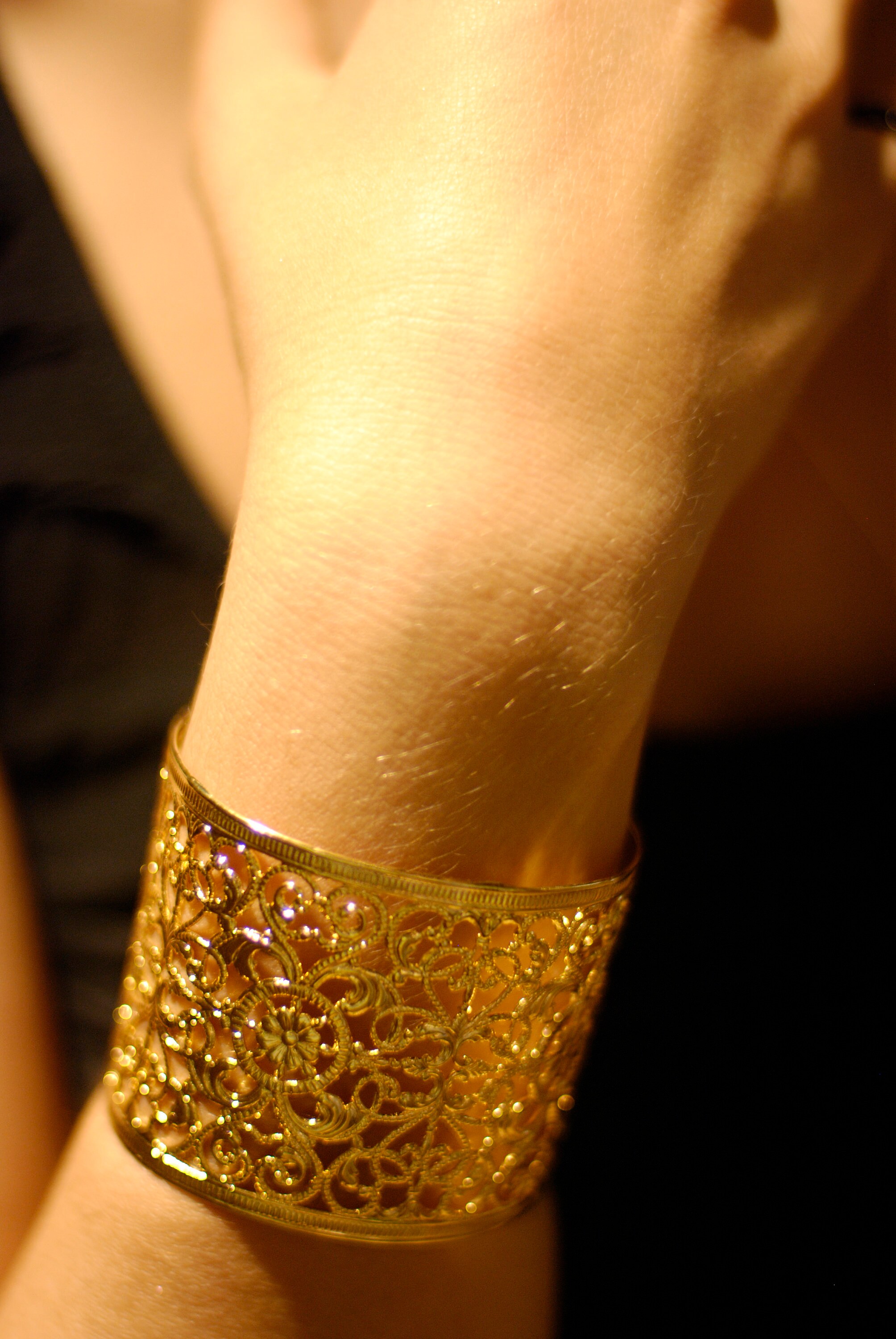 Gold Filigree Cuff Adjustable Thich Lace Bracelet Filigree Etsy