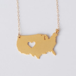 Gold United States Necklace, I Heart USA, I Love America, US Map, USA Travel Map, Us Map Pendant, Usa Map Silhouette, Independence Day Gift