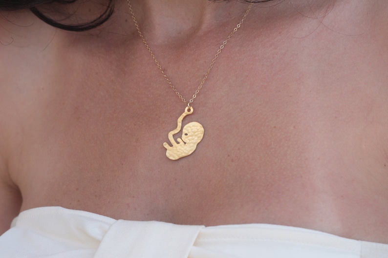 Gold Fetus Necklace Pregnancy Announcement Jewelry Mom to Be Etsy