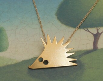 Porcupine Necklace, Hedgehog Charm, Cute Porcupine Jewelry, Gold Hedgehog Pendant, Porcupine Charm, Porcupine Pendant, Hedgehog Necklace
