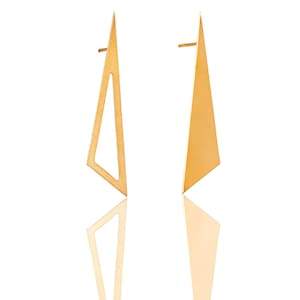Long Triangle Earrings, Long Gold Studs, Asymmetric Earrings, Geometric Earrings, Triangle Studs, Triangle Posts, Gold Triangular Earrings