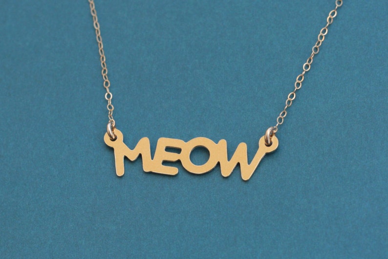 Gold MEOW Necklace MEOW Charm Gift for Cat Lover Cat Etsy