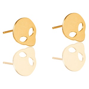 Gold Alien Earrings, Alien Studs, Alien Jewelry, Outerspace, UFO Earrings, Alien Posts, Science Fiction, Geek Shic, Foreigner, Cosmic Studs