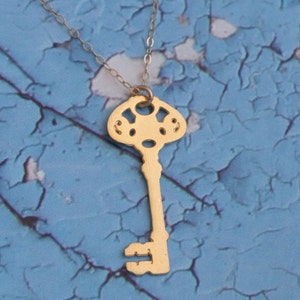 Gold Key Necklace, Vintage Look Key Charm, Key Charm, Key Jewelry, Gold Key Pendant, Key to Success, Gift for Her, Everyday Charm Necklace