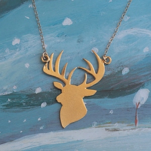 Deer Head Necklace, Deer Jewelry, Deer Charm, Antler Charm, Woodland Animal, Bambi Necklace, Deer Head Pendant, Gold Animal Charm Necklace