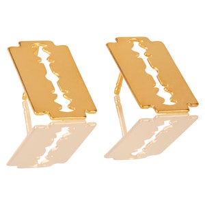 Razor Blade Earrings, Gold Studs, Mini Razor Blade Posts, Unisex Earrings, Steampunk Earrings, Gold Razor Jewelry, Unique Secret Santa Gift