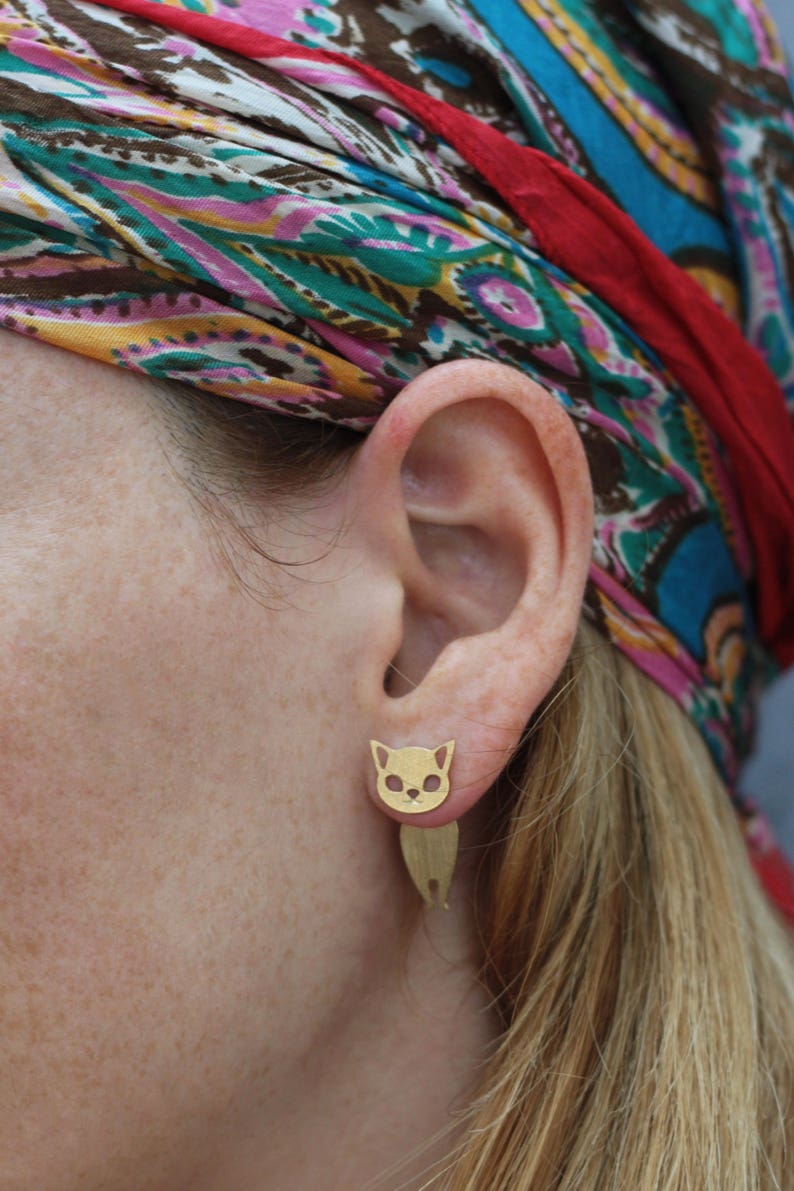 Cat Ear Jacket Earrings Gold Ear Jacket Cat Earrings Front Etsy Israel