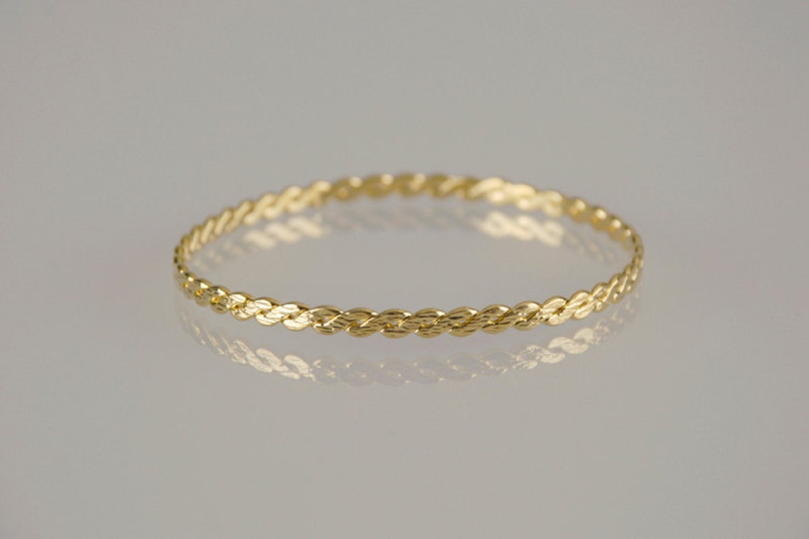 Gold Braid Bangle Golden Braided Bracelet Minimalist Wedding Etsy