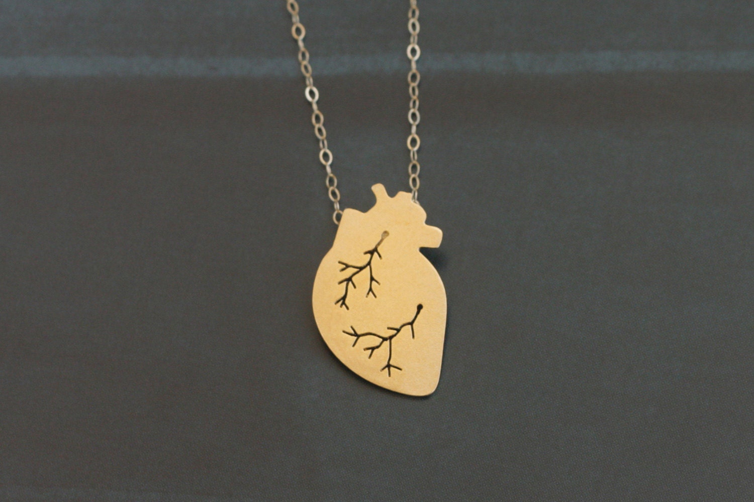 Human Heart Necklace Gold Anatomical Heart I LOVE YOU Etsy