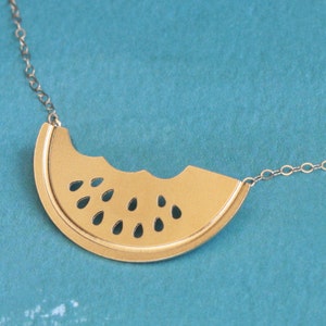Gold Watermelon Necklace, Watermelon Charm, Gold Watermelon Jewelry, Fruit Necklace, Summery Fruit Jewelry, Summer Necklace, Watermelon Bite