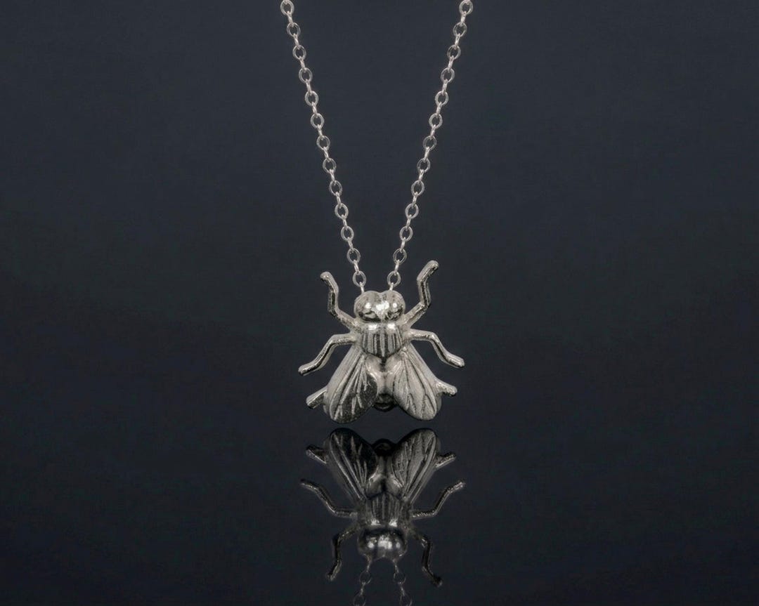 Flying Insect Pendent Silver Fly Necklace, Tiny Fly Charm, Insect Jewelry, Insect Necklace ...