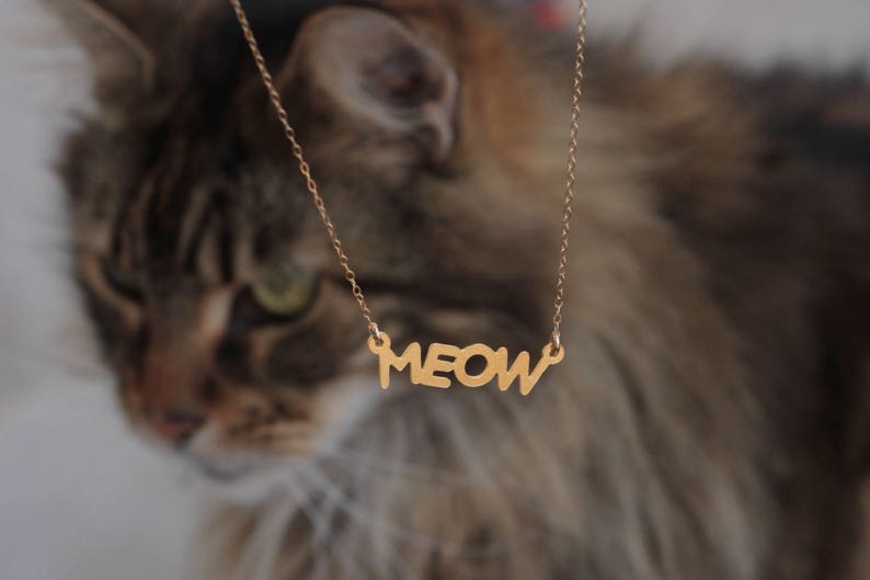 Gold MEOW Necklace MEOW Charm Gift for Cat Lover Cat Etsy