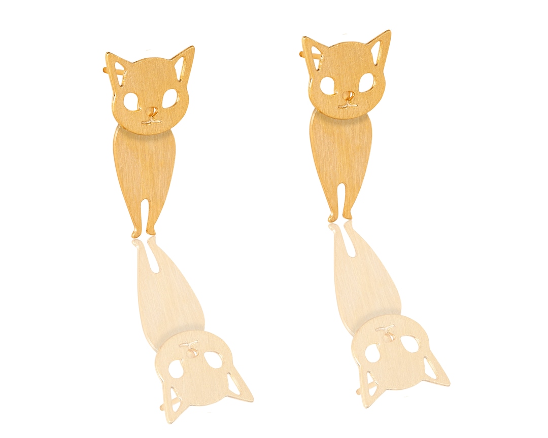 Cat Ear Jacket Earrings, Gold Ear Jacket, Cat Earrings, Front Back