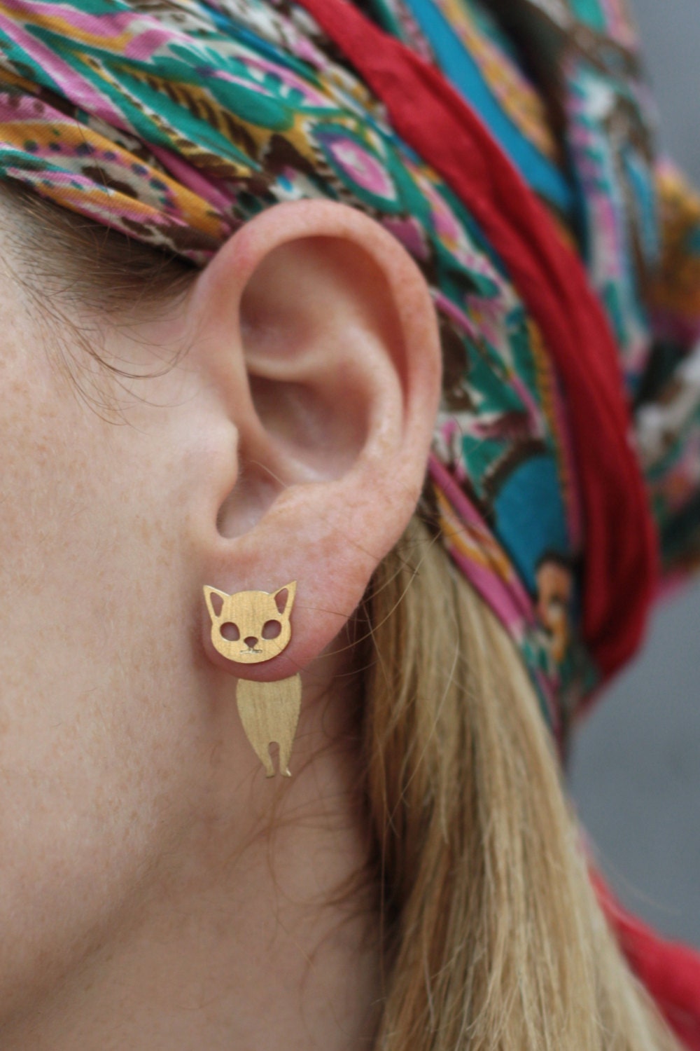 Cat Ear Jacket Gold Cat Earrings Gift for Cat Lovers Cat Etsy