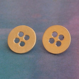 Gold Button Earrings, Small Round Studs, Button Jewelry, Gift for Mom, Designer Gift, Button Studs, Button Posts, Gift for Mom, Dressmaker