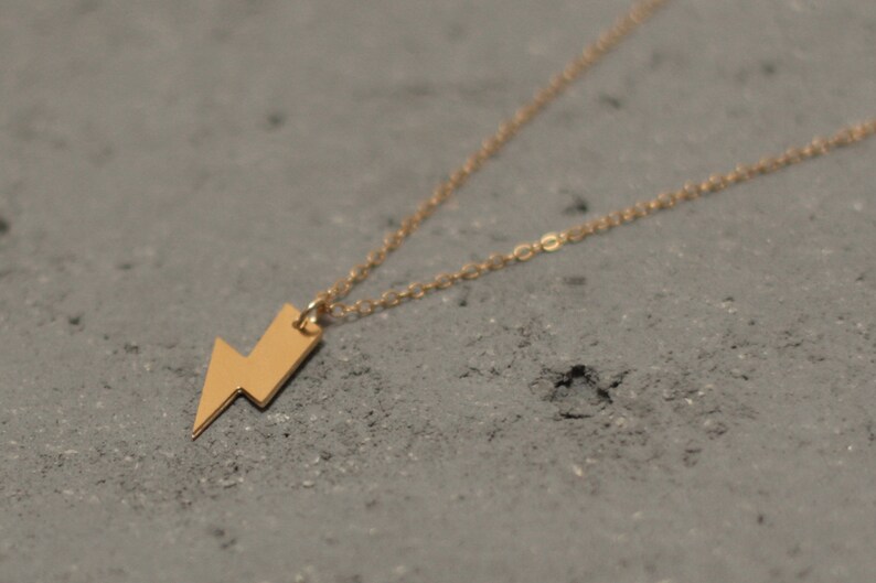 Gold Lightning Bolt Necklace Small Thunderbolt Necklace Etsy