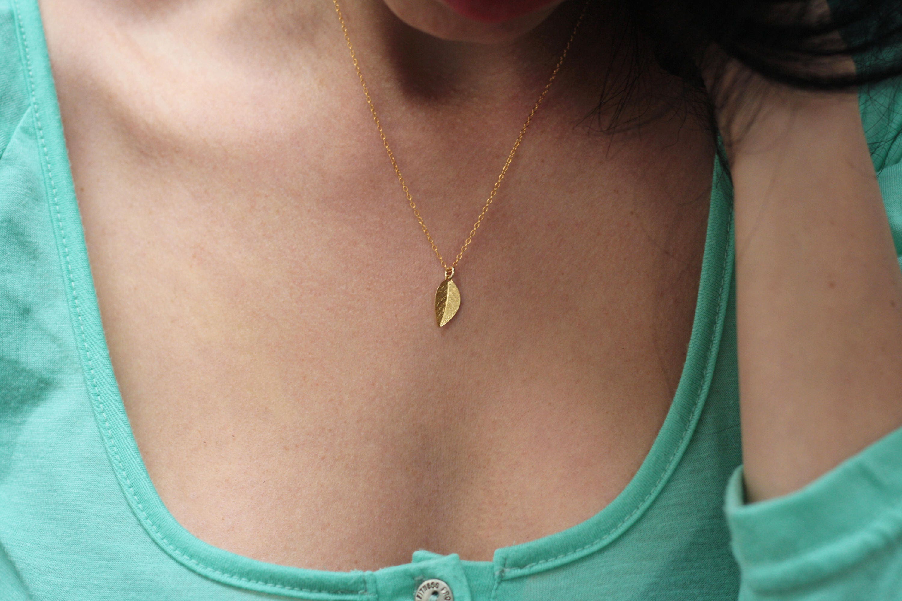 Gold Leaf Necklace Small Leaf Pendant Botanical Jewelry Etsy