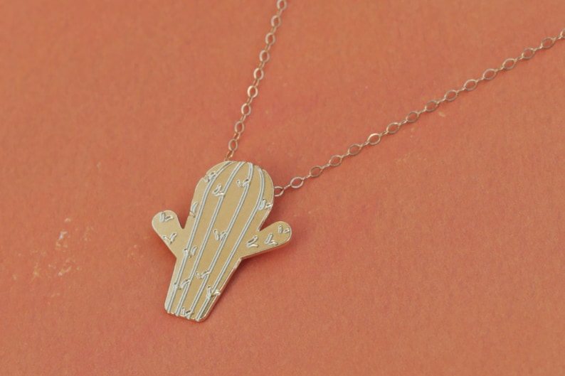 Gold Cactus Necklace Succulent Necklace Prickly Pear Cactus Etsy
