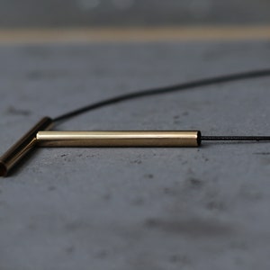 Gold Tube Necklace on a Black Leather Cord, Gold and Leather Necklace, Edgy Necklace, Gold Double Tube Necklace, Everyday Layered Necklace