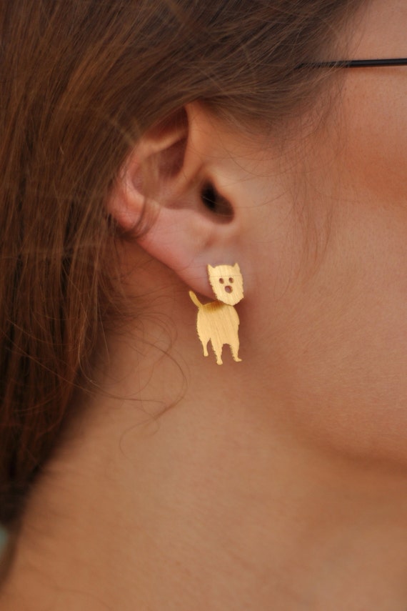 Westie Earrings Westie Dog Ear Jacket Earrings Front Back