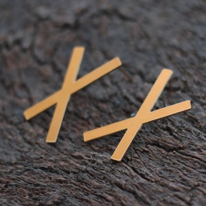 Gold X Earrings, Gold Geometric Earrings, X Studs, X Posts, Big Studs ...
