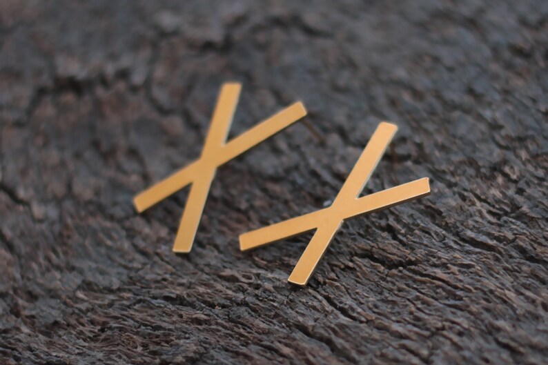 Gold X Earrings Gold Geometric Earrings X Studs X Posts Etsy