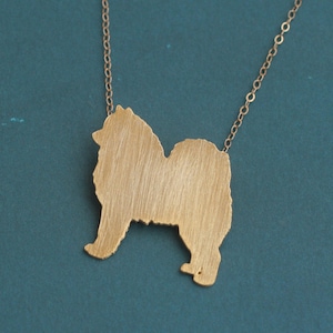 Samoyed Necklace, Gold Samoyed Dog Jewelry, Samoyed Silhouette Charm, Samoyed Pendant, Dog Charm, Cute Dog Necklace, Dog Silhouette Pendant