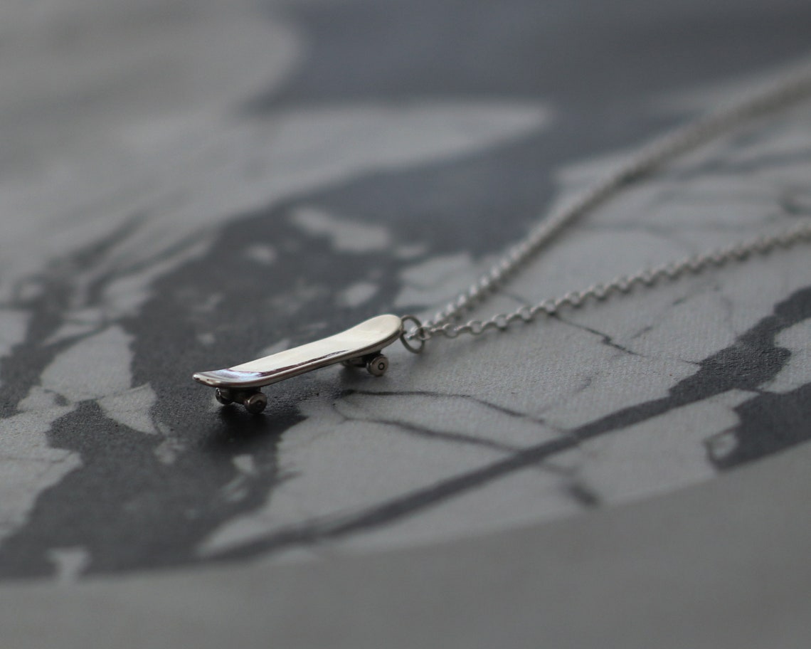 Silver Skateboard Charm Skateboard Necklace Skateboard