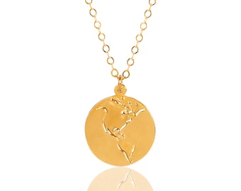 Collar de oro con la Tierra, joyería de la Tierra, collar con globo terráqueo, regalo para viajeros, collar con el mundo, collar con la ciencia, planeta Tierra, el collar más vendido