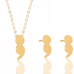 Semicolon Schmuckset, Gold Semicolon Ohrringe und Halskette, Coma Point Schmuck, Spruch SchmuckSet, Gold Set, Projekt Semicolon Schmuck